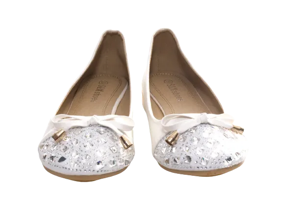 Damen Slipper Halbschuhe Ballerina Loafer Mokassins Slip On Flats Freizeit White # 8