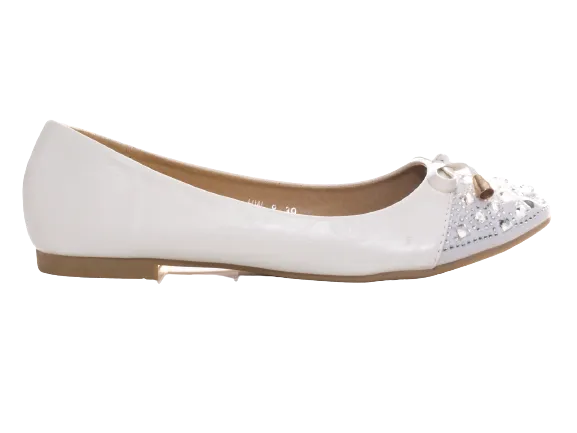 Damen Slipper Halbschuhe Ballerina Loafer Mokassins Slip On Flats Freizeit White # 8