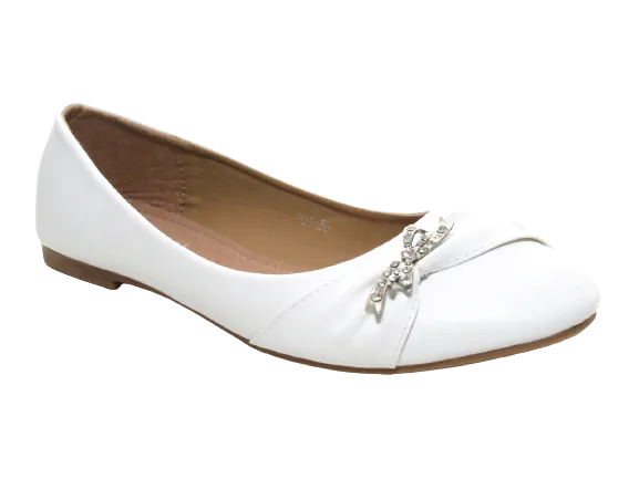 Damen Slipper Halbschuhe Ballerina Loafer Mokassins Slip On Flats Freizeit White # 901-36