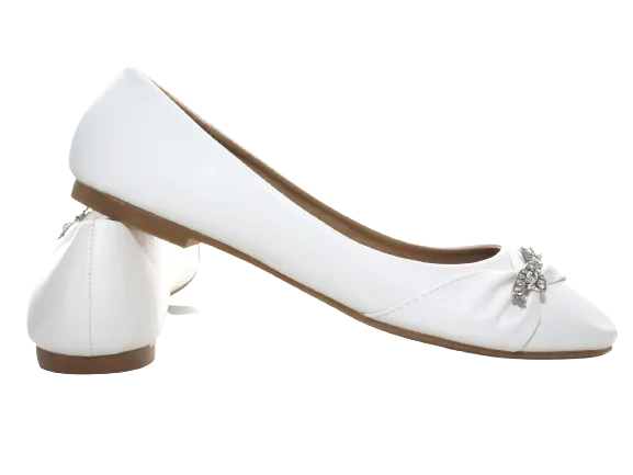 Damen Slipper Halbschuhe Ballerina Loafer Mokassins Slip On Flats Freizeit White # 901-36