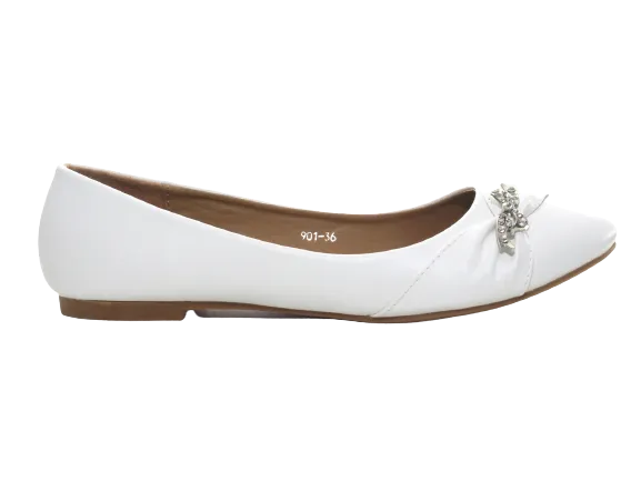 Damen Slipper Halbschuhe Ballerina Loafer Mokassins Slip On Flats Freizeit White # 901-36