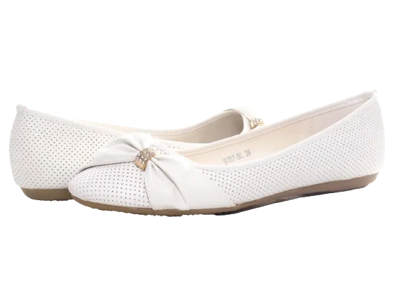 Damen Slipper Halbschuhe Ballerina Loafer Mokassins Slip On Flats Freizeit White # 9707