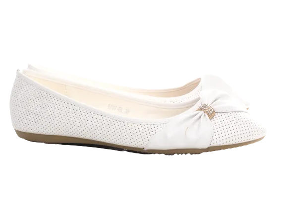 Damen Slipper Halbschuhe Ballerina Loafer Mokassins Slip On Flats Freizeit White # 9707