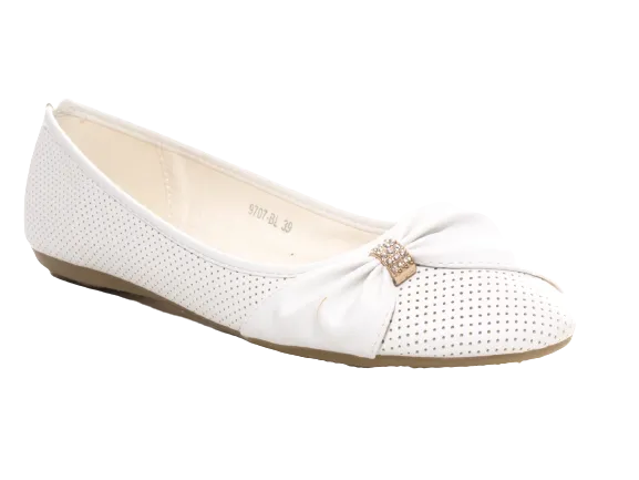 Damen Slipper Halbschuhe Ballerina Loafer Mokassins Slip On Flats Freizeit White # 9707