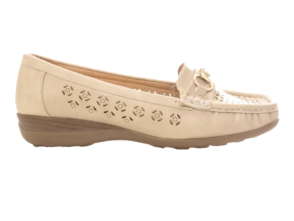 Damen Slipper Keilabsatz Ballerina Loafer Mokassins Slip On Flats Freizeit Beige # 13108-1