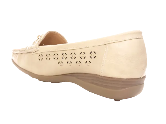 Damen Slipper Keilabsatz Ballerina Loafer Mokassins Slip On Flats Freizeit Beige # 13108-1