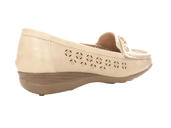 Damen Slipper Keilabsatz Ballerina Loafer Mokassins Slip On Flats Freizeit Beige # 13108-1