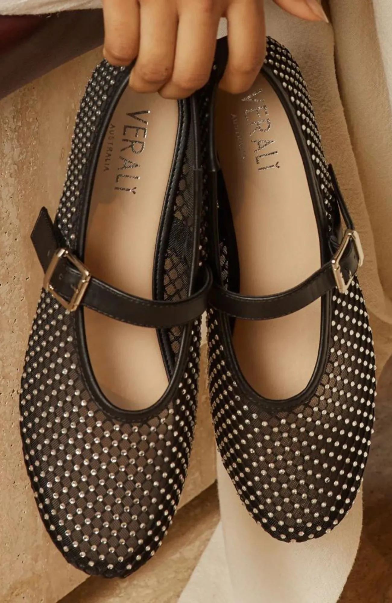 Damsel Diamante Mary-Jane Flats Black