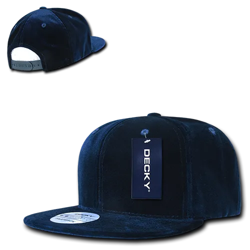 Decky 1097 Velvet Snapback Hat, 6 Panel Velvet Flat Bill Cap