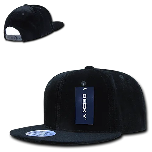 Decky 1097 Velvet Snapback Hat, 6 Panel Velvet Flat Bill Cap