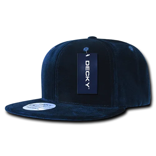 Decky 1097 Velvet Snapback Hat, 6 Panel Velvet Flat Bill Cap