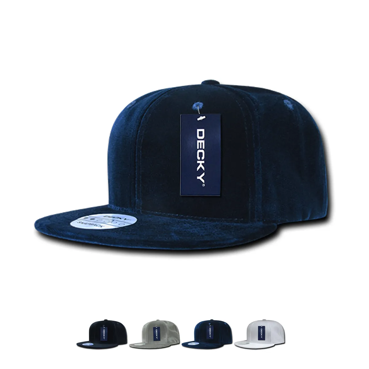 Decky 1097 Velvet Snapback Hat, 6 Panel Velvet Flat Bill Cap