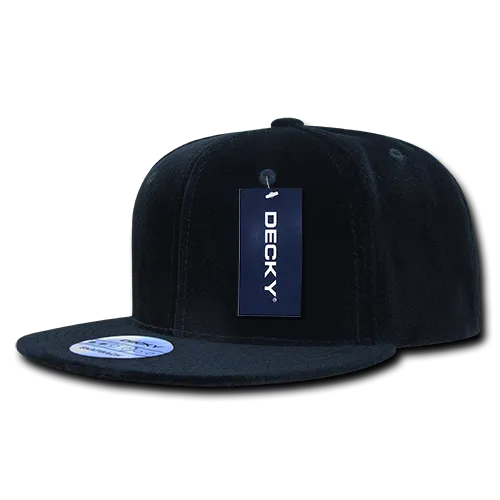 Decky 1097 Velvet Snapback Hat, 6 Panel Velvet Flat Bill Cap