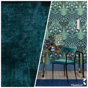 Designer Upholstery Thick And Soft Chenille Velvet Fabric - Teal BTY