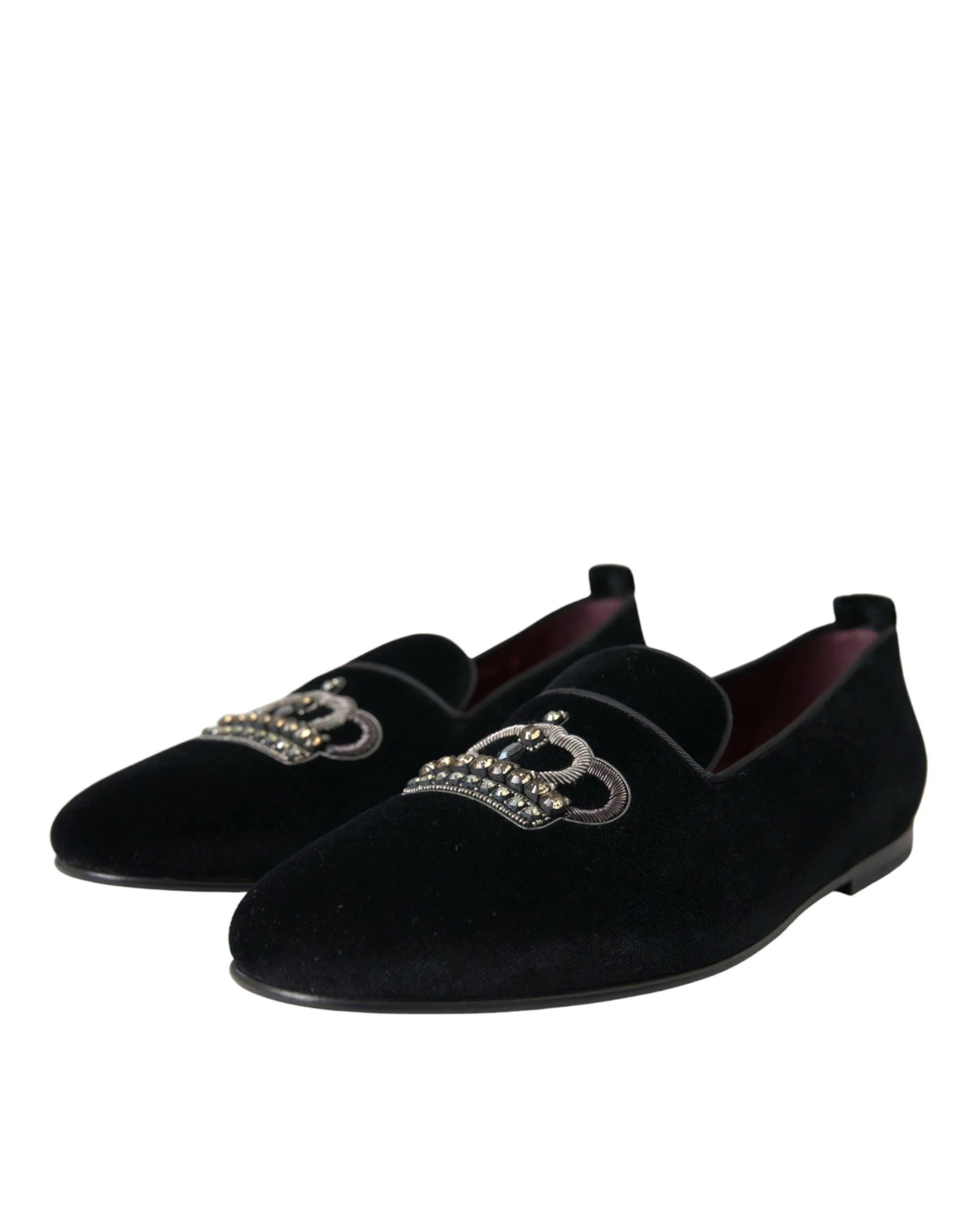 Dolce & Gabbana Black Velvet Graphic Print Loafers