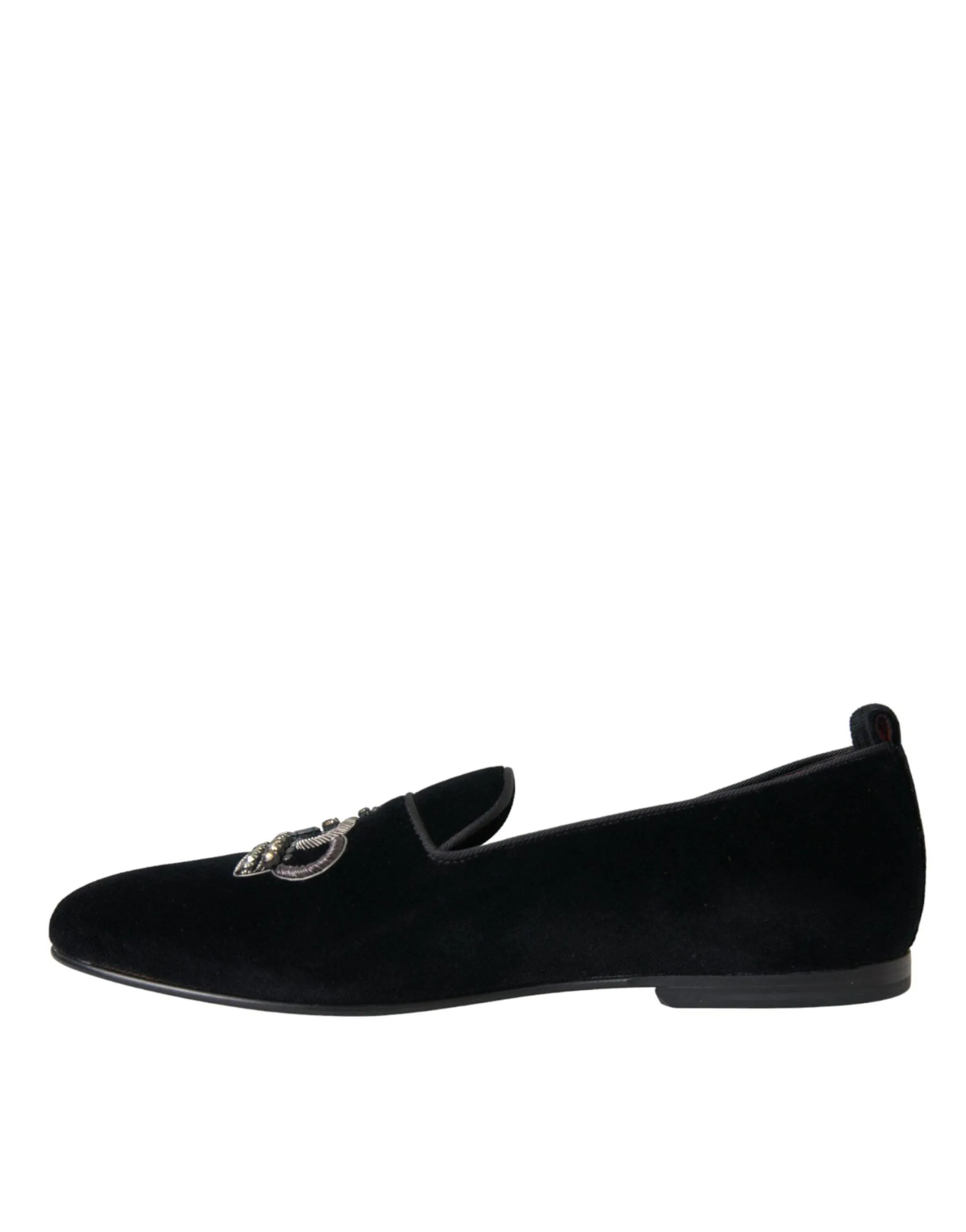 Dolce & Gabbana Black Velvet Graphic Print Loafers