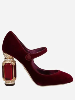 Dolce & Gabbana Velvet Crystal-Detailed Mary Jane Pumps