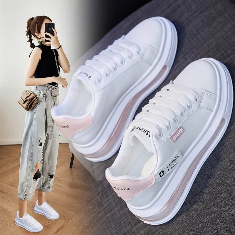 Fashion Sneakers Women Casual Shoes Fashion Brand White Shoes Thick Sole Women Flats Woman Height Inreasing Shoes 3cm A3457