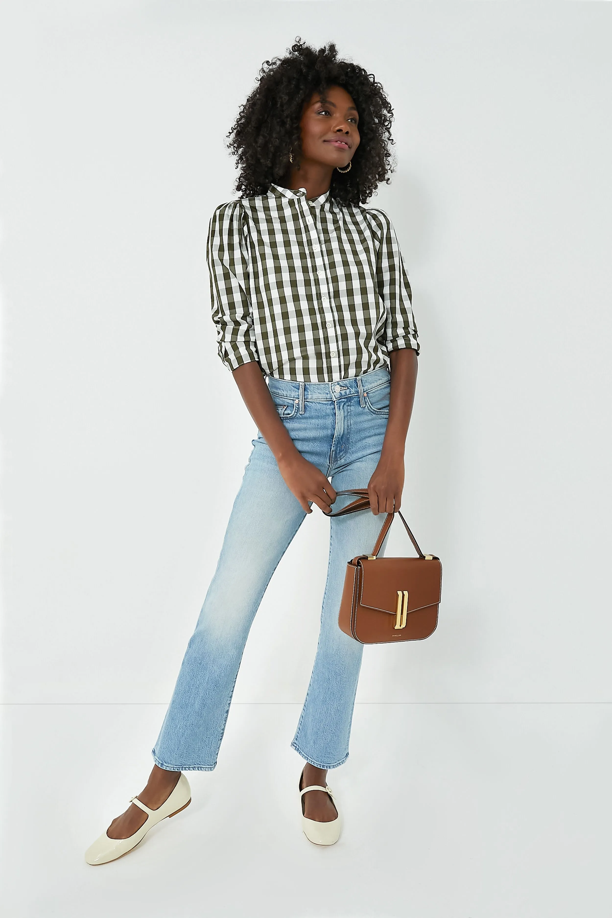 Forest Gingham Puffed Shoulder Shirt