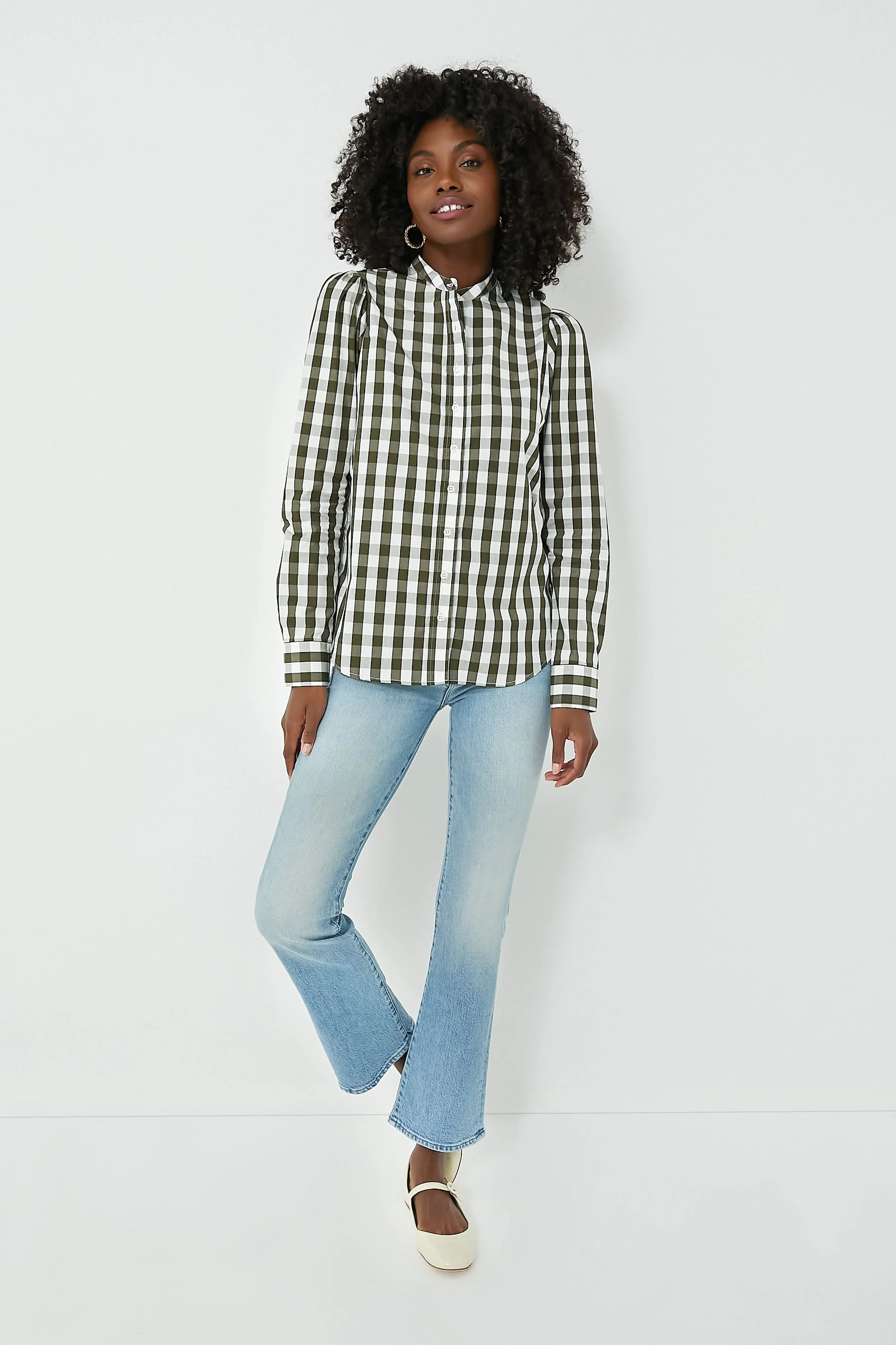 Forest Gingham Puffed Shoulder Shirt