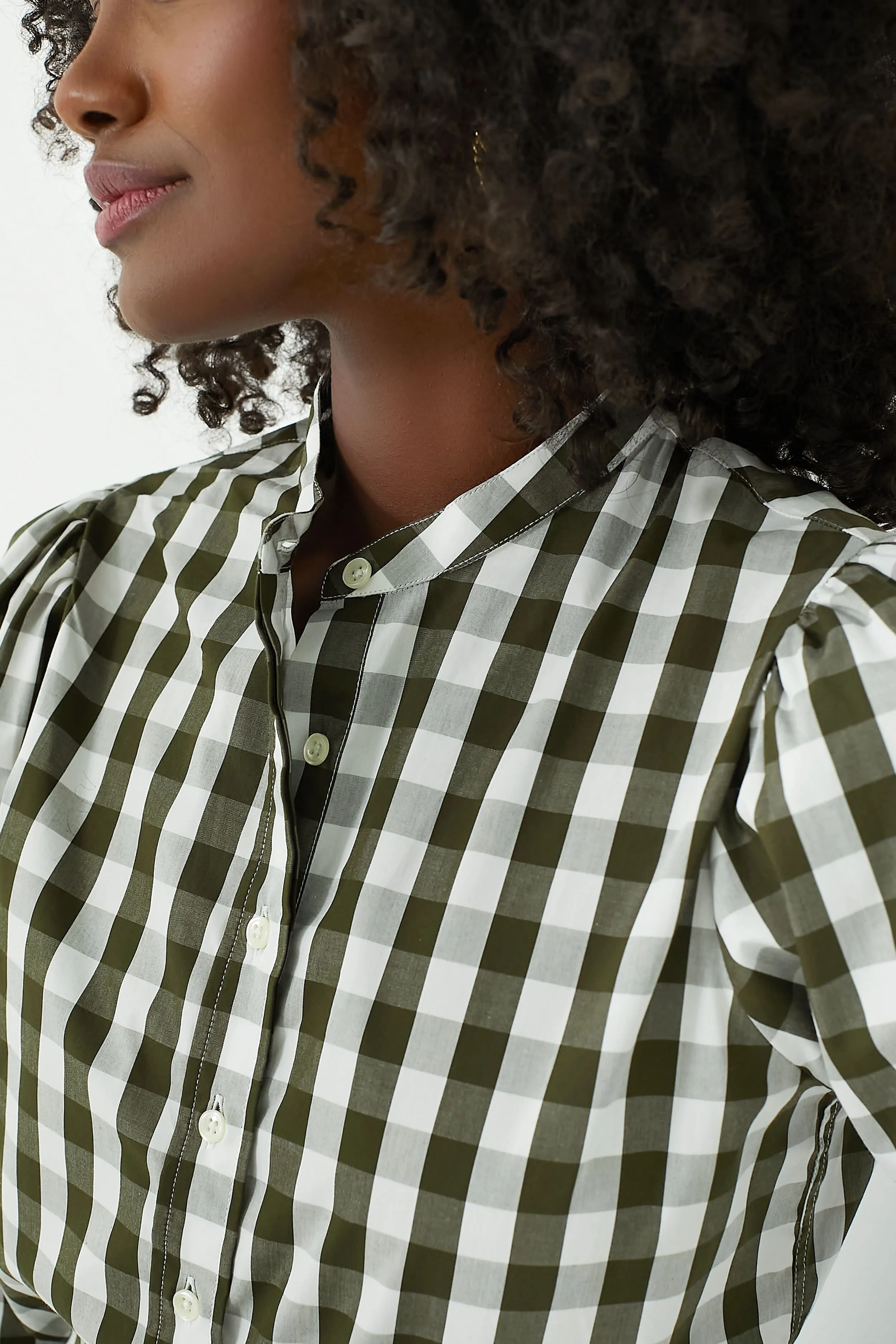 Forest Gingham Puffed Shoulder Shirt