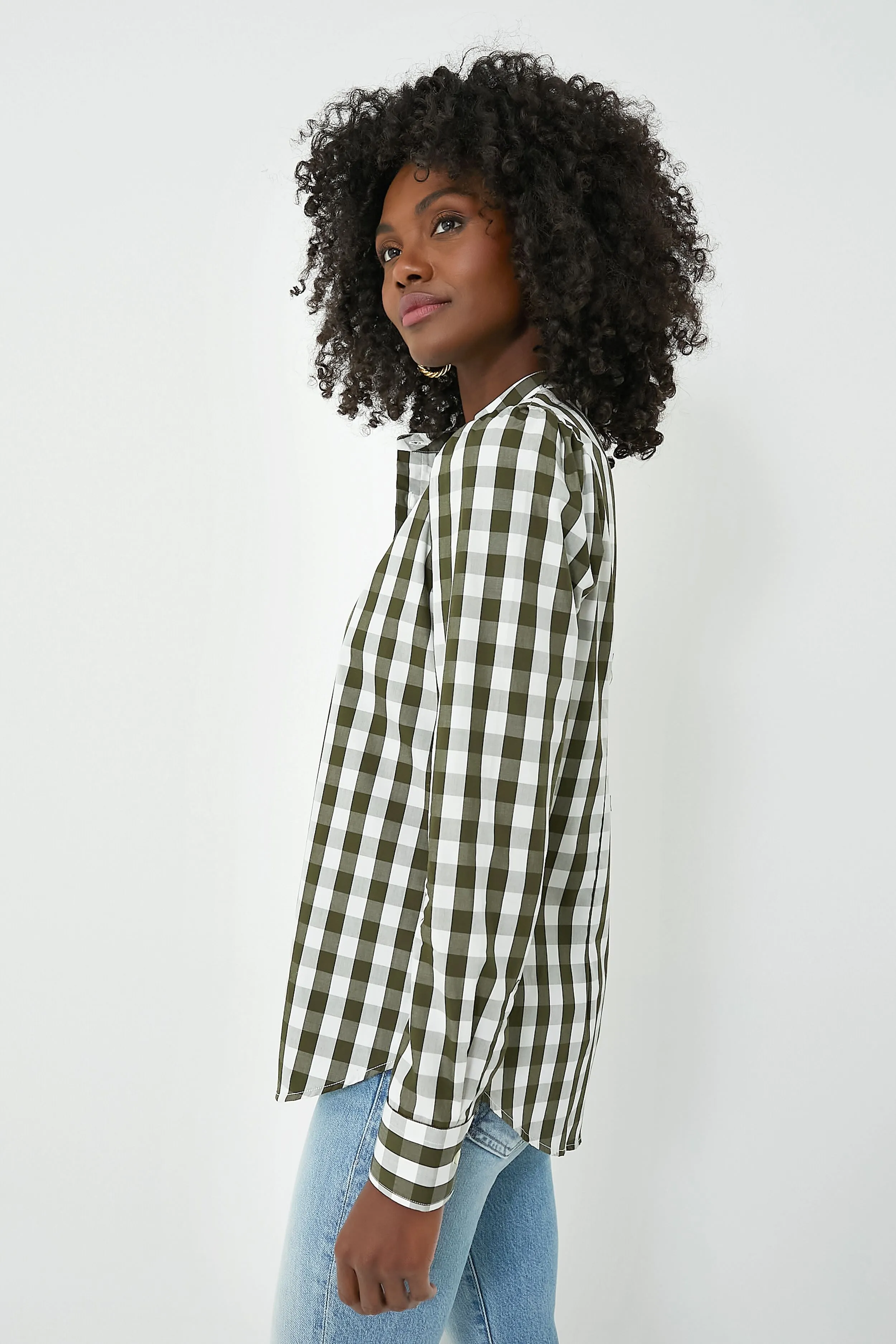 Forest Gingham Puffed Shoulder Shirt