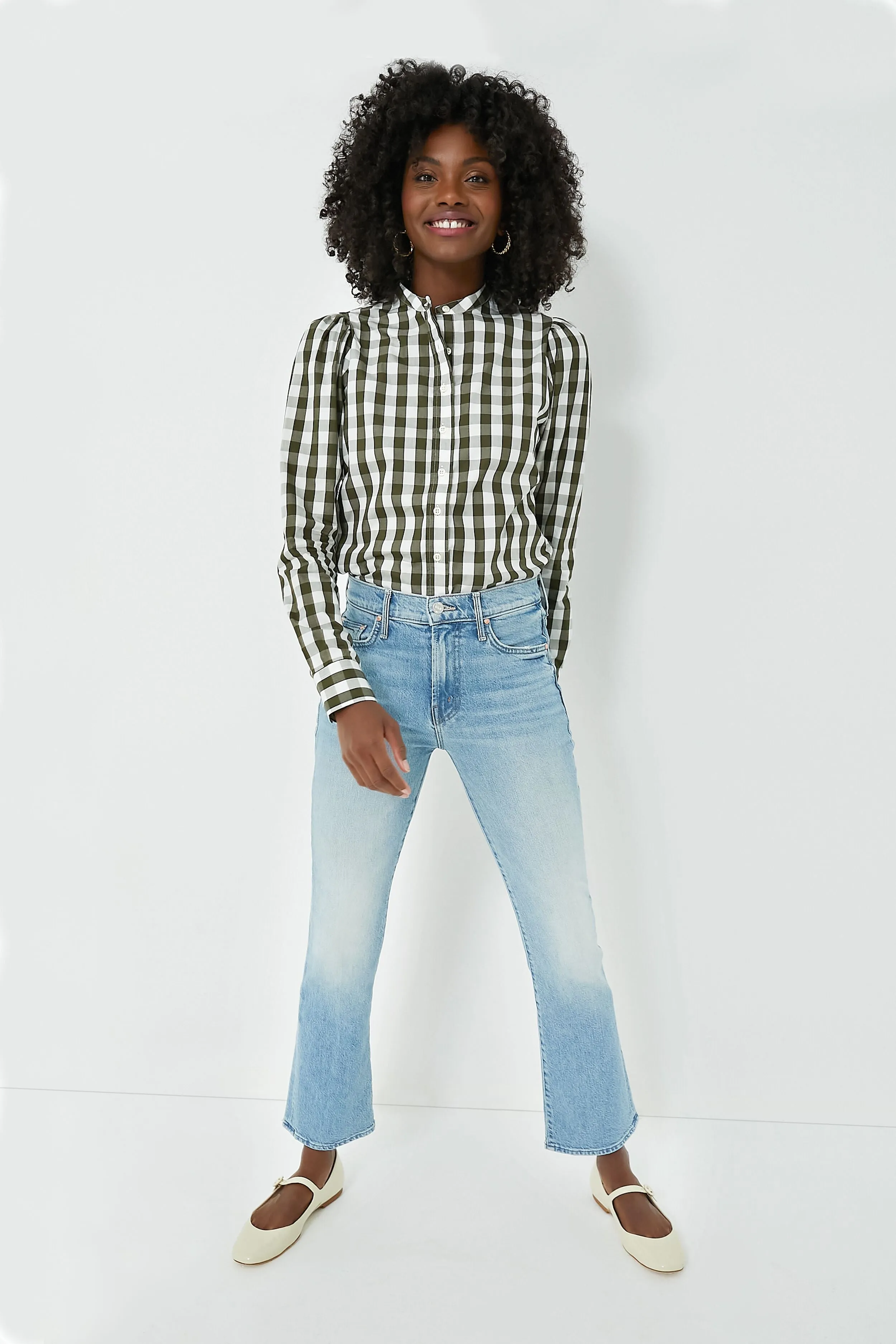 Forest Gingham Puffed Shoulder Shirt