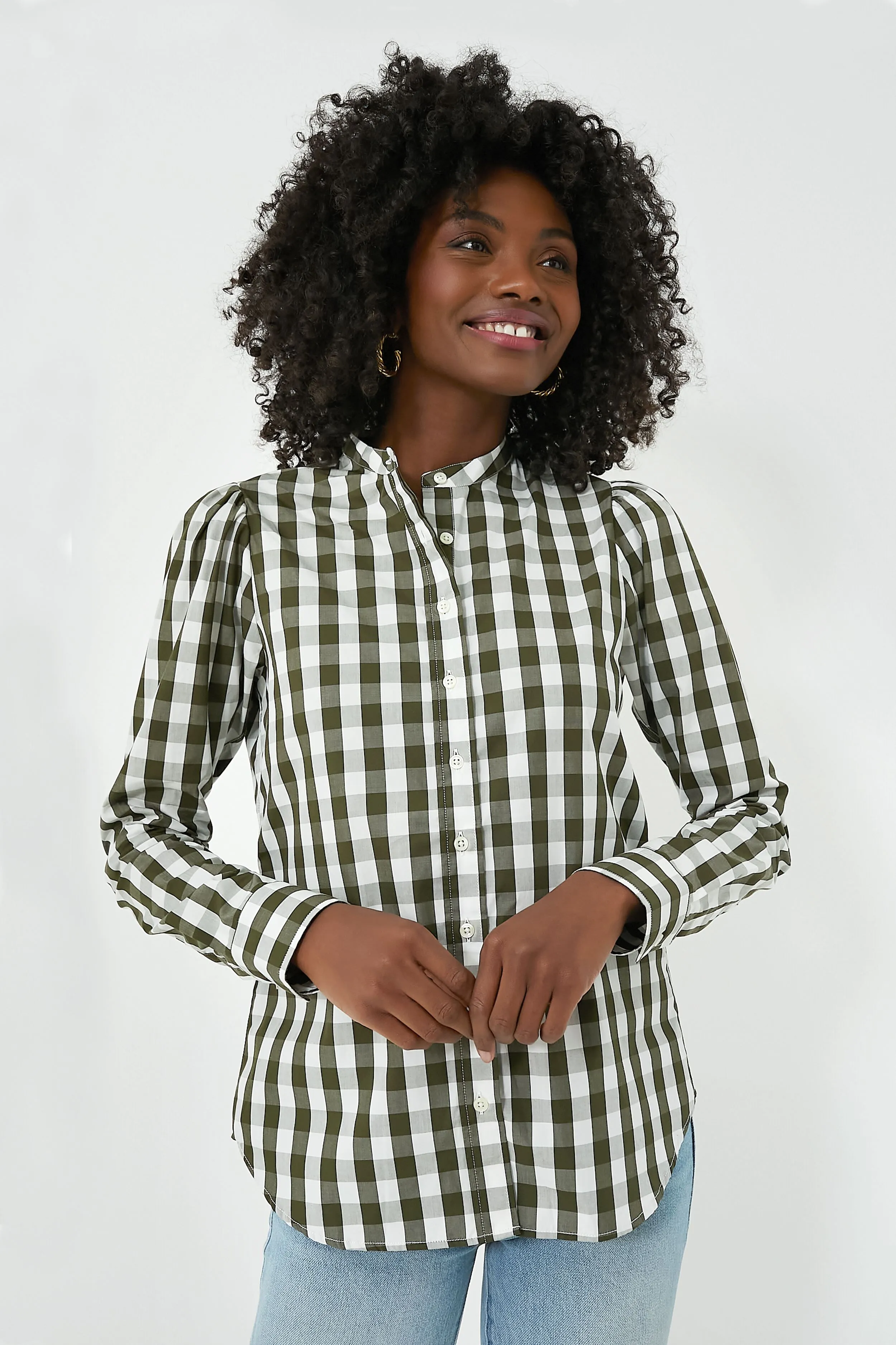 Forest Gingham Puffed Shoulder Shirt