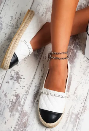 Gabrielle White Quilted Chain Detail Espadrille Flats