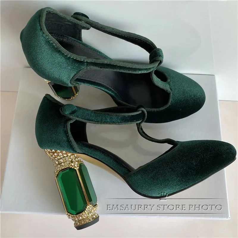 Gemma- the Jewel Stone Heeled T-Strap Shoes