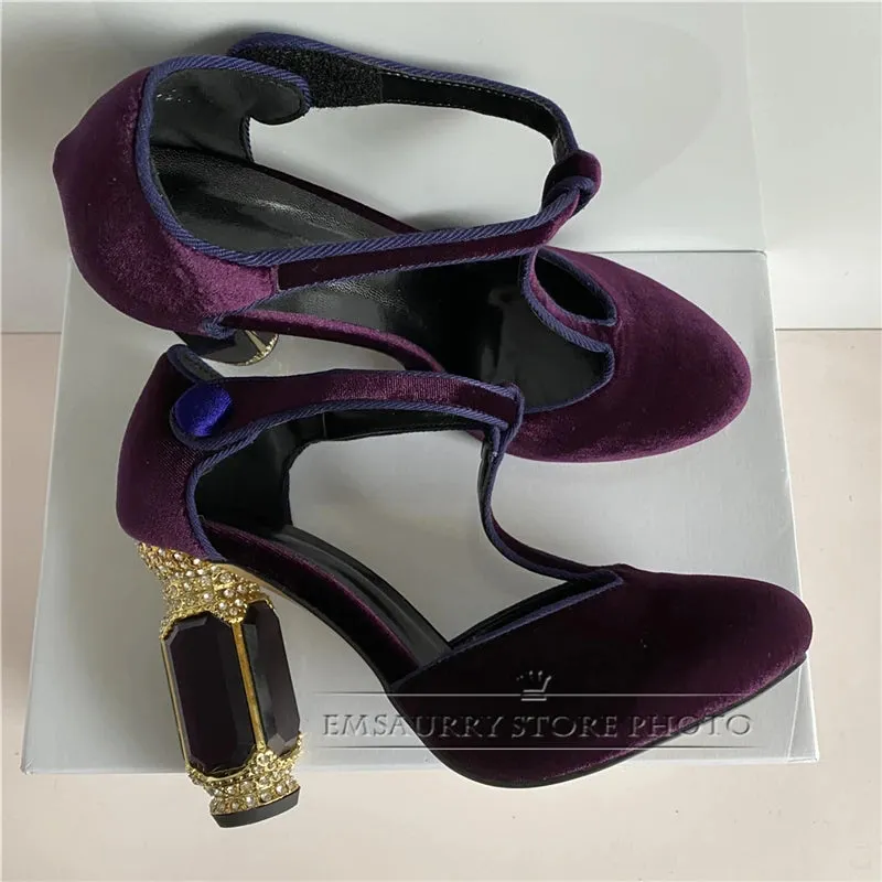 Gemma- the Jewel Stone Heeled T-Strap Shoes