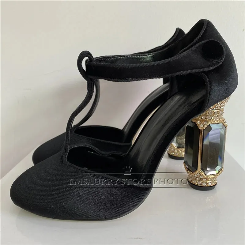 Gemma- the Jewel Stone Heeled T-Strap Shoes