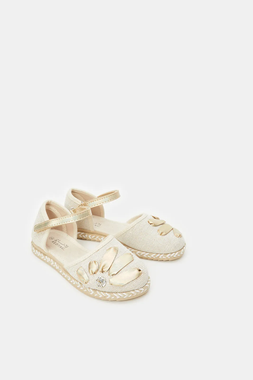 Girls Beige And Gold Embellished Espadrille