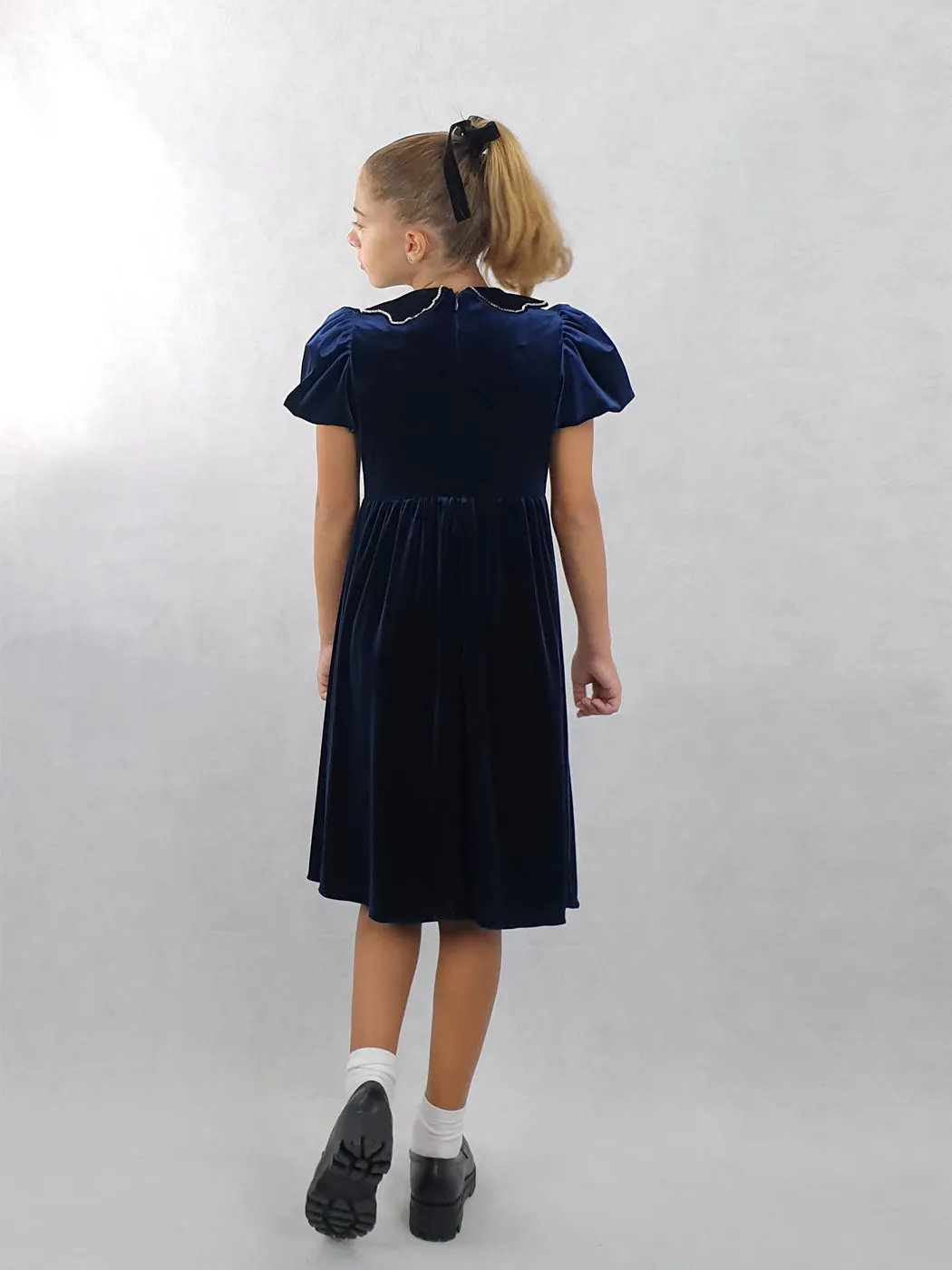 Girl's velvet dress with rhinestones - MANILLA Blue