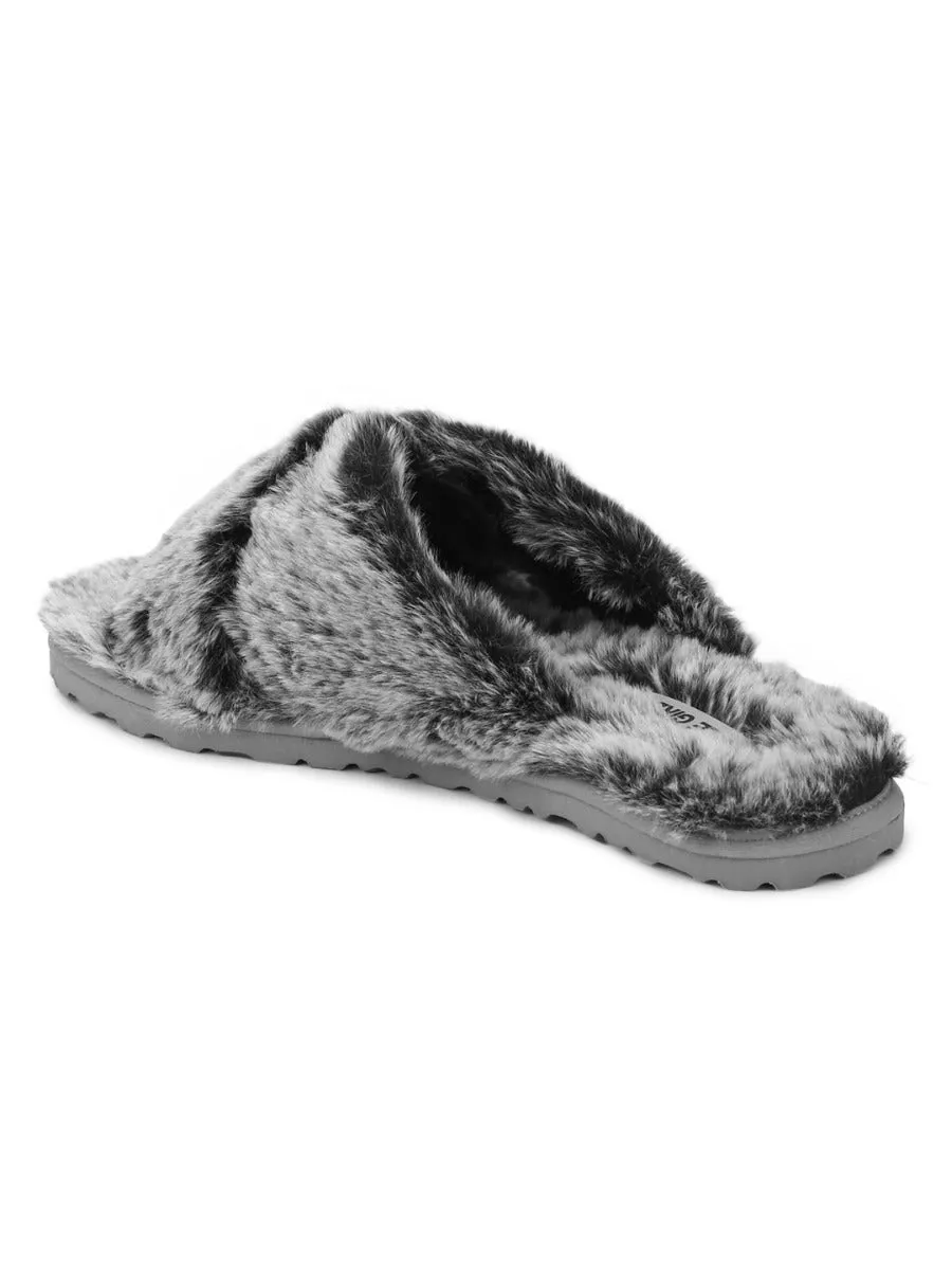 Grey Faux Fur Fuzzy Slip Ons