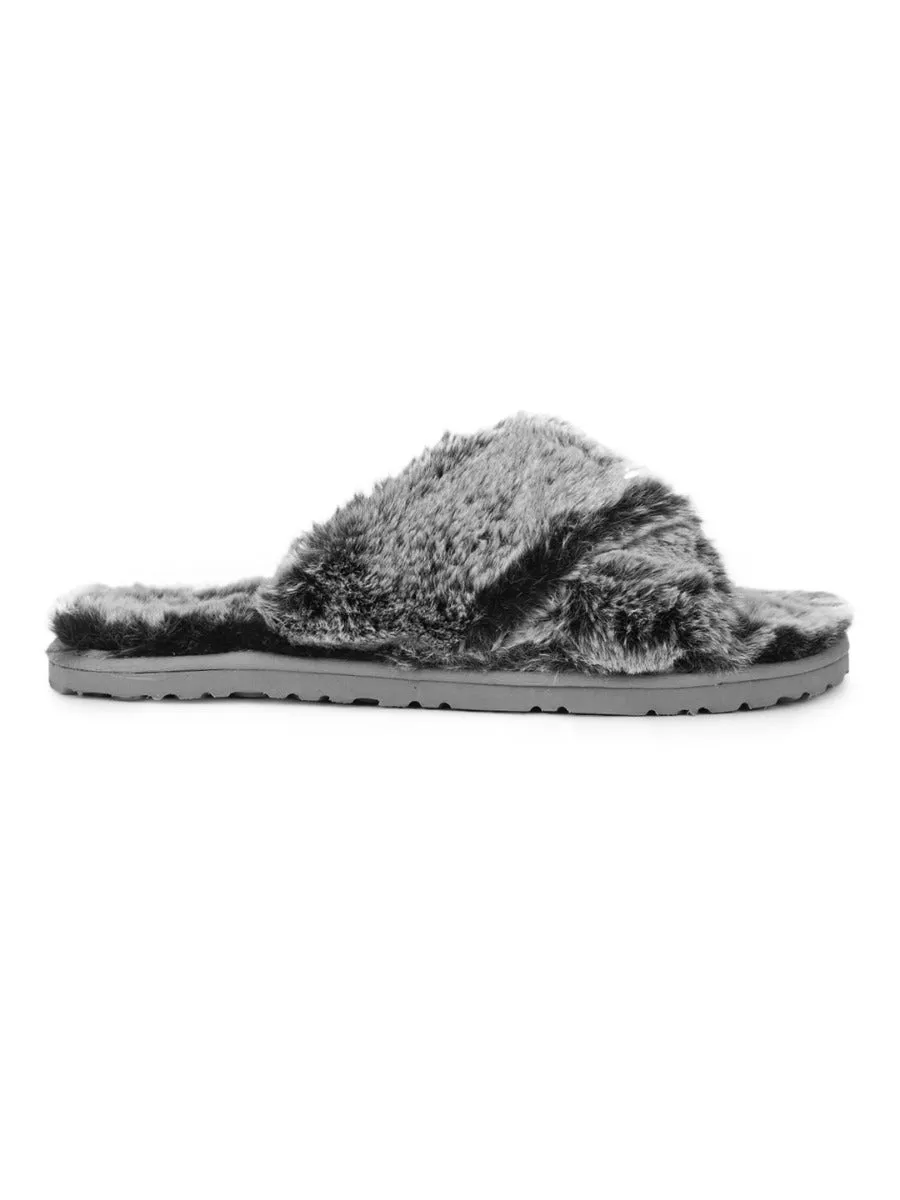 Grey Faux Fur Fuzzy Slip Ons