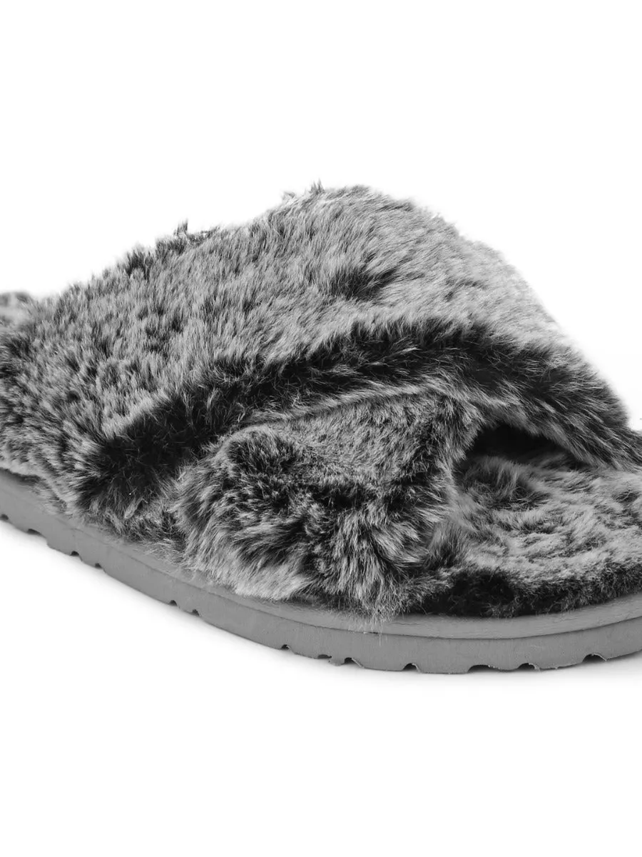 Grey Faux Fur Fuzzy Slip Ons