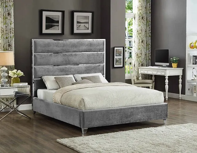 Grey Velvet King and Queen Size Bed