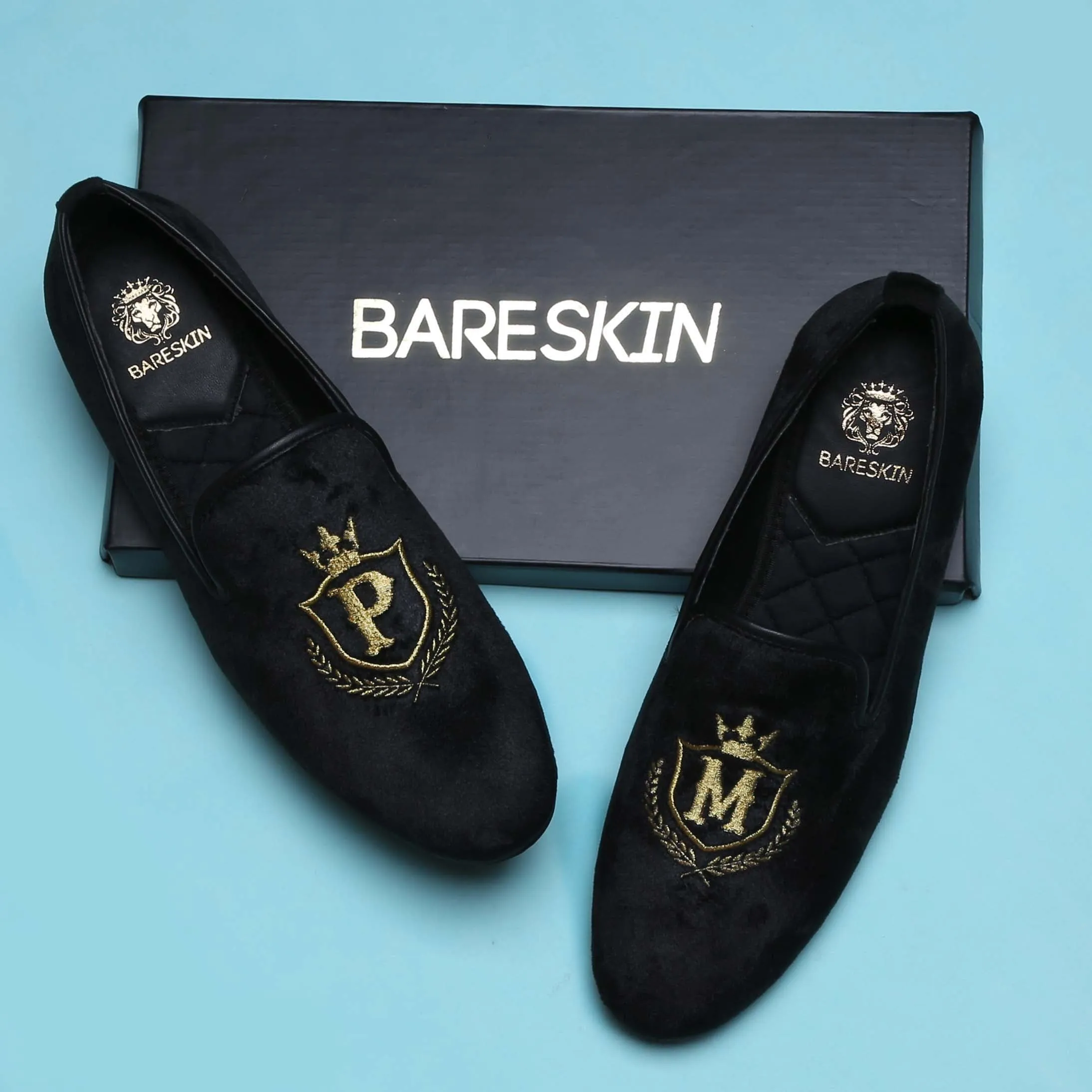 Handcrafted P&M Embroidery Initials Velvet Slip-on By Brune & Bareskin