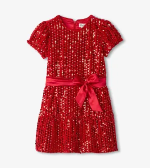 Hatley-Girls Red Sequins Velvet Dress