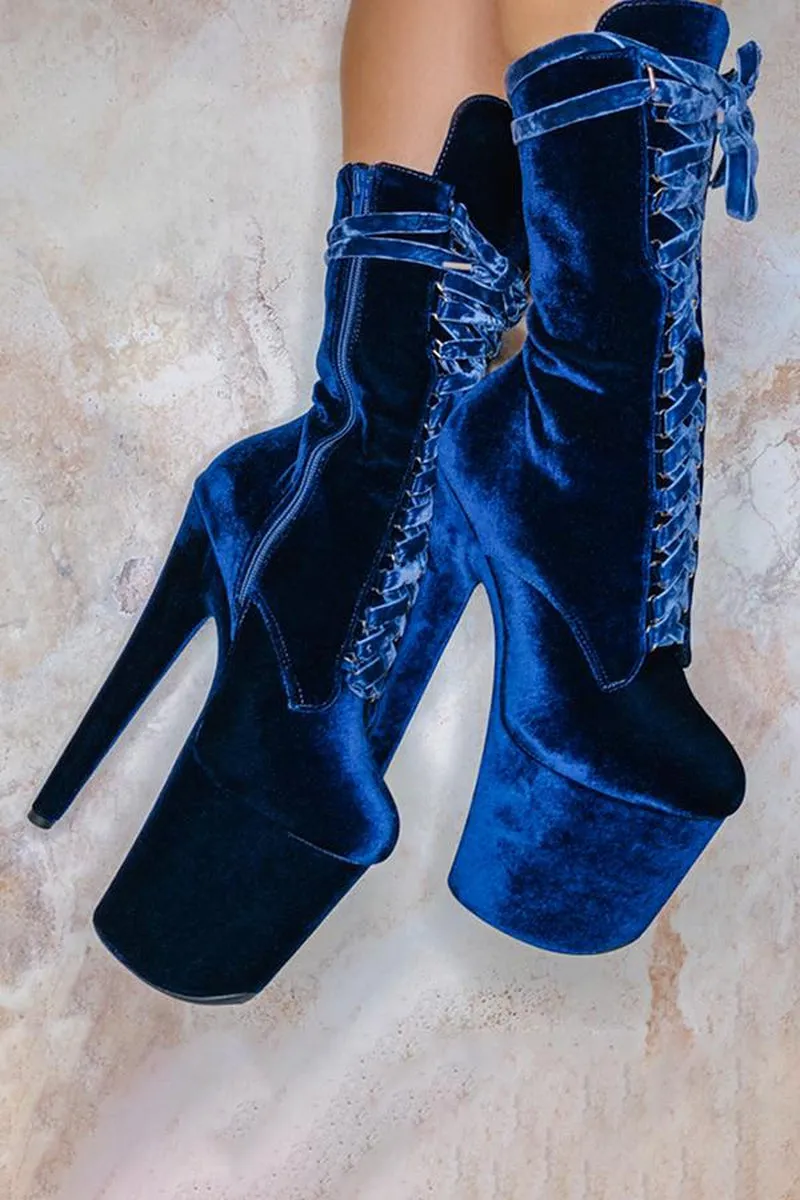 Hella Heels High BabyDoll Velvet 8inch Boots - Old Money