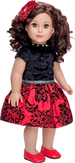 Holiday Spirit - Clothes for 18 inch Doll - Holiday Red Taffeta Party Dress with Red Shoes and Headband