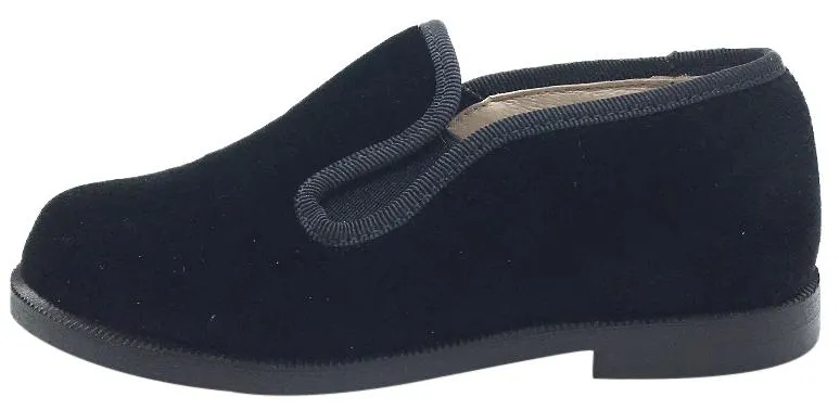 Hoo Shoes Boy's & Girl's Black Velvet Leather Lined Smoking Loafer Flats