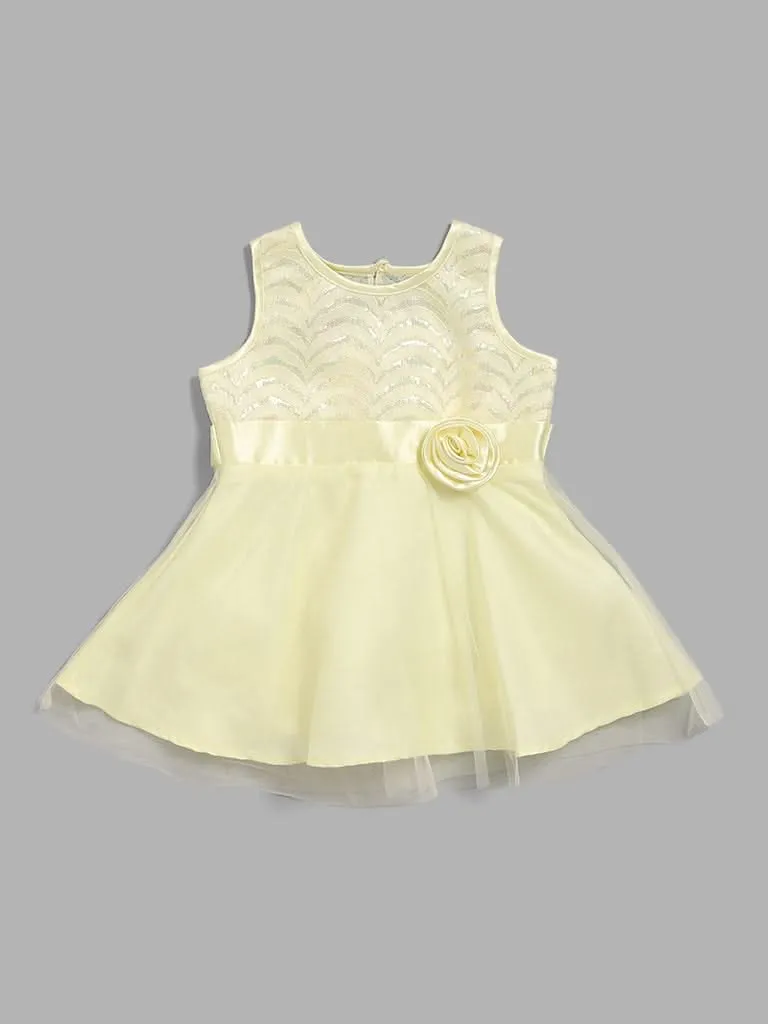 HOP Baby Yellow Floral Accent Satin Dress