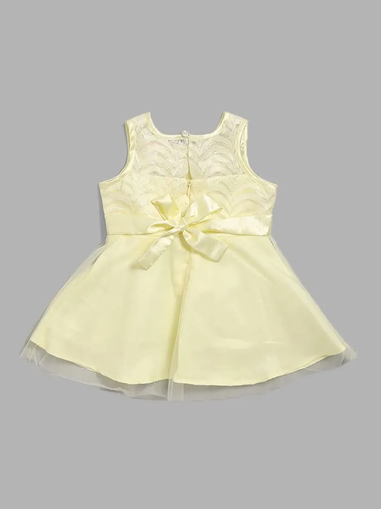 HOP Baby Yellow Floral Accent Satin Dress