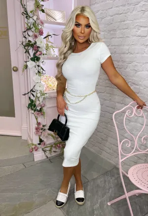 Hopes And Dreams White Textured Short Sleeve Bodycon Dress