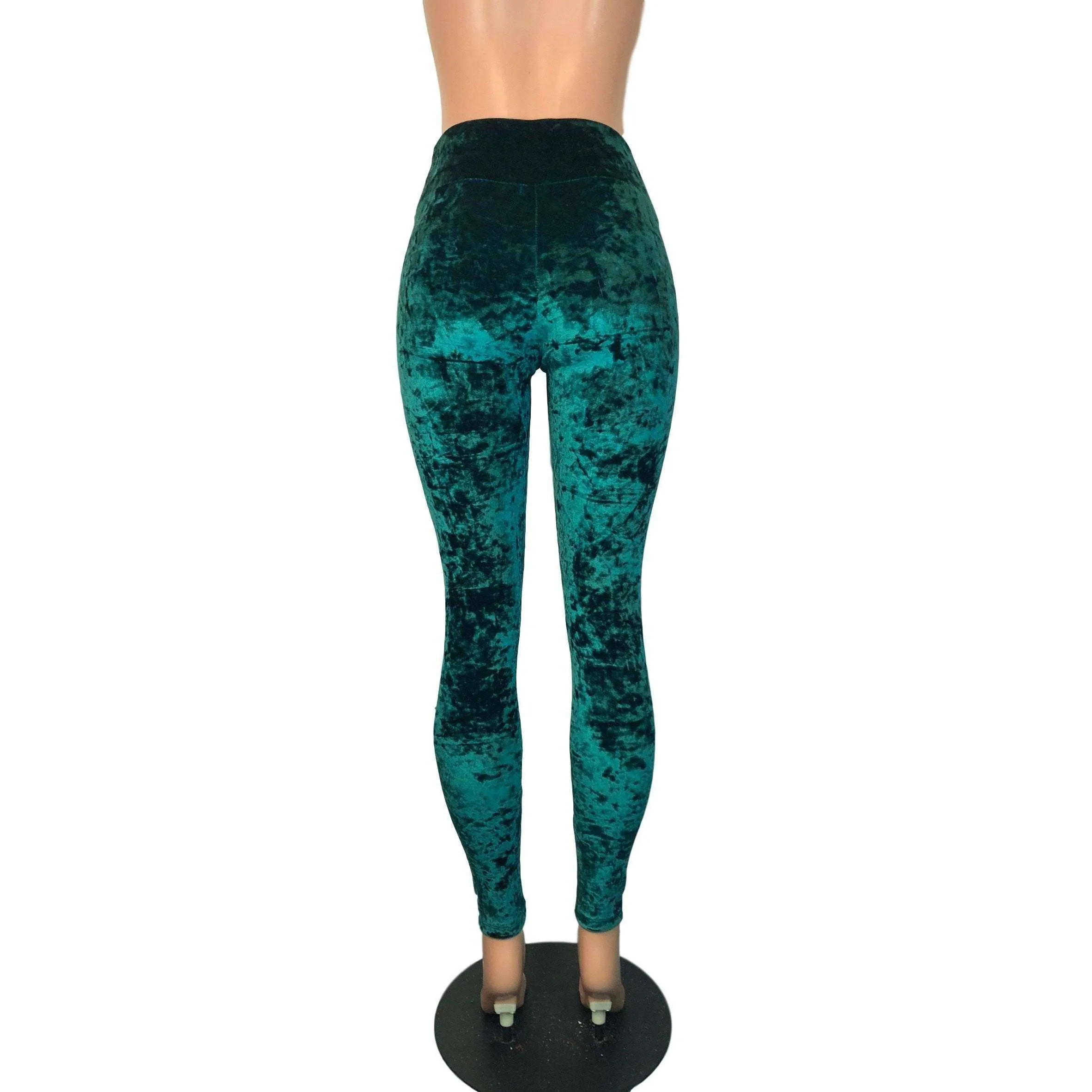 Hunter Green Crushed Velvet High Waisted Leggings Pants