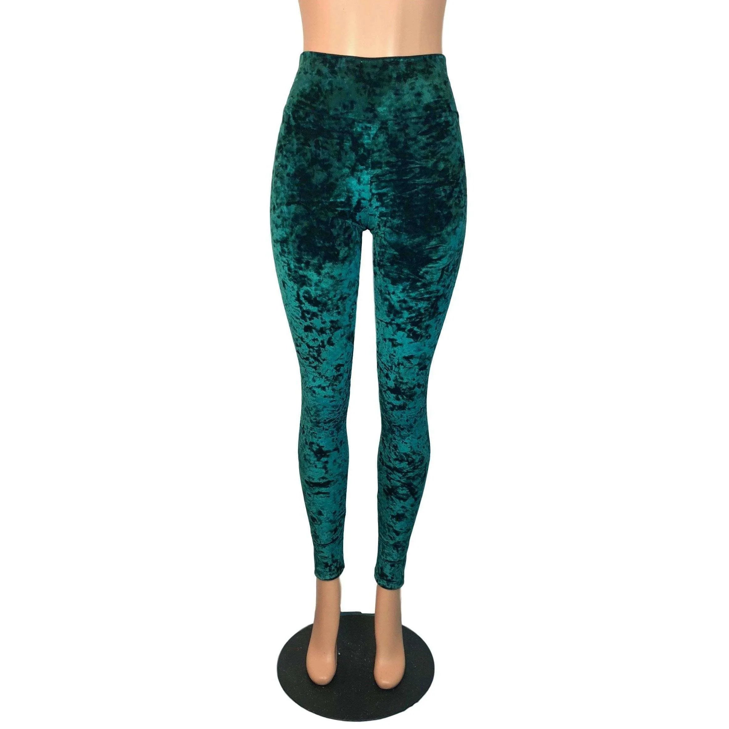 Hunter Green Crushed Velvet High Waisted Leggings Pants