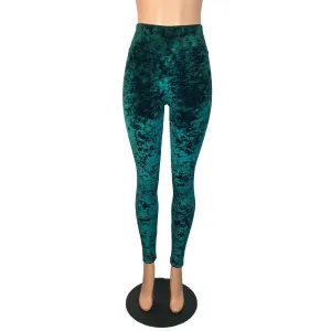 Hunter Green Crushed Velvet High Waisted Leggings Pants