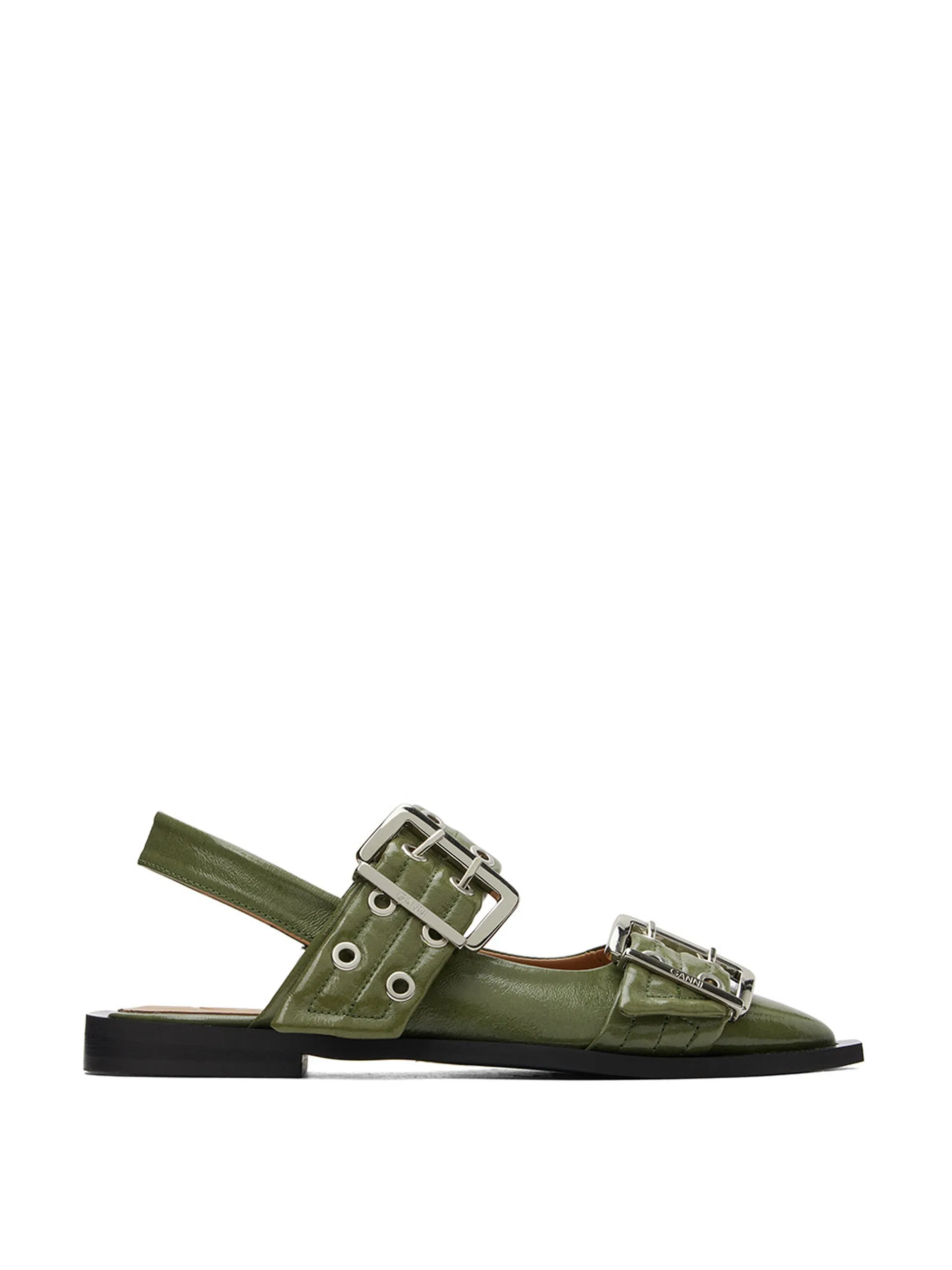 Khaki feminine buckle ballerina flats